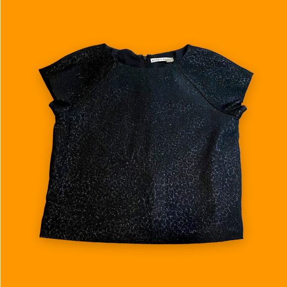 Alice + Olivia Formal Black Crackle Metallic Crop Top Size Small - Picture 1 of 6